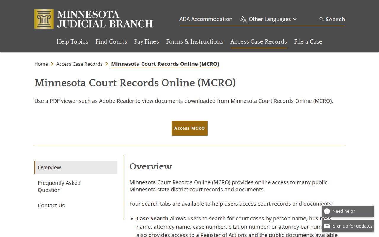 Minnesota Court Records Online access tabs used for Lake of the Woods County warrant checks