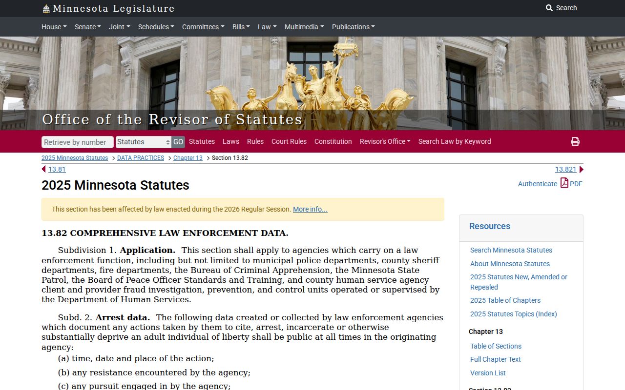 Minnesota statute on arrest warrant index confidentiality for Lake of the Woods County warrant records