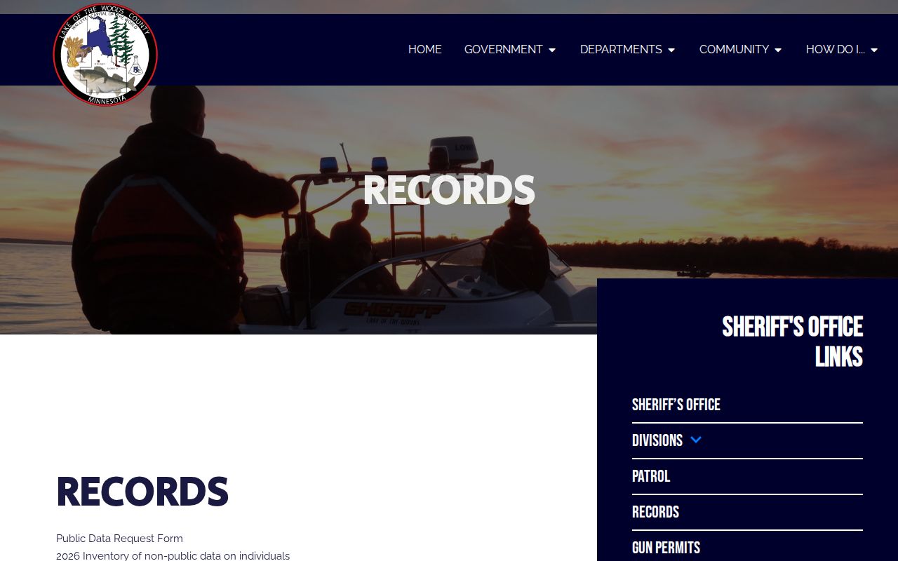 Lake of the Woods County Sheriff Records Division public data request instructions