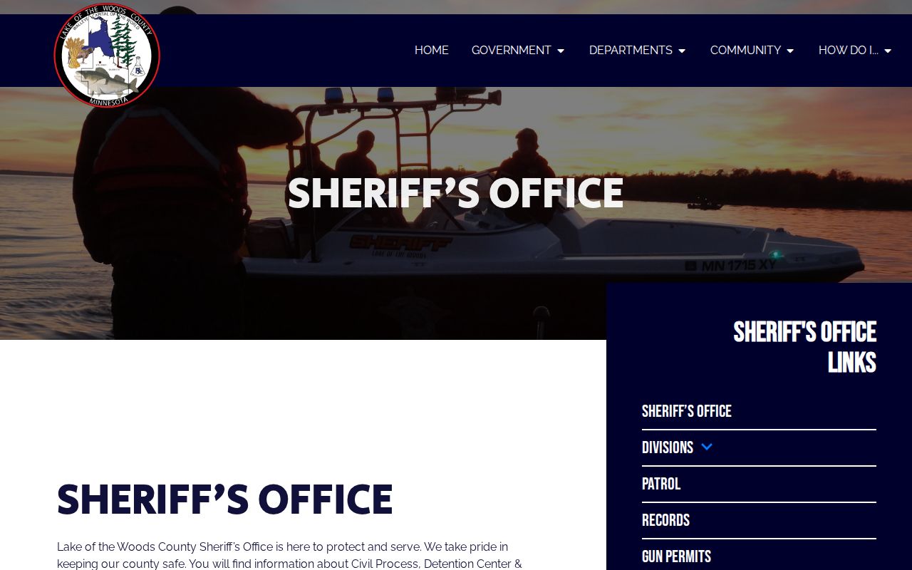 Lake of the Woods County Sheriff services navigation and official contact block