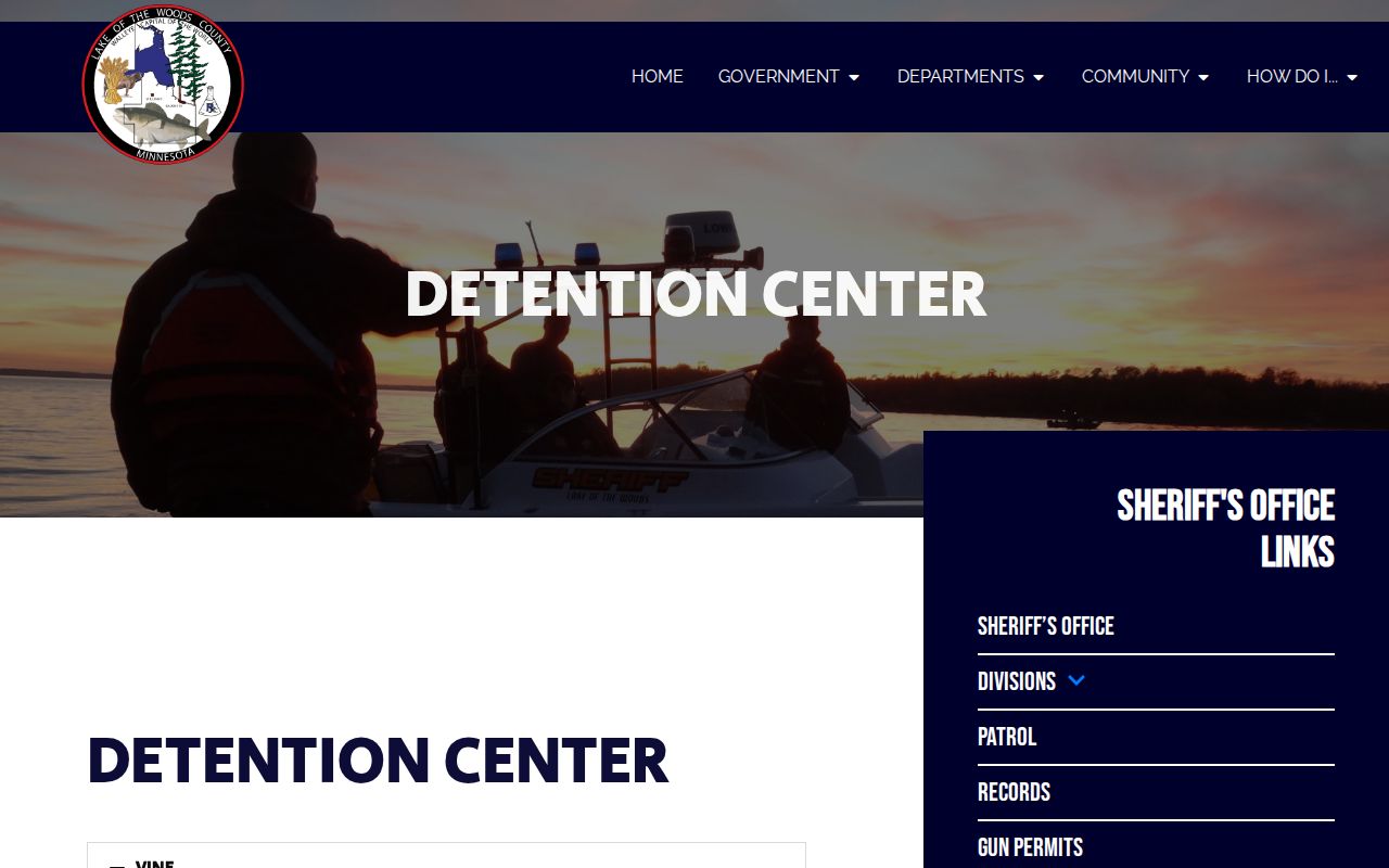 Lake of the Woods County warrant verification question and phone routing on the county detention page